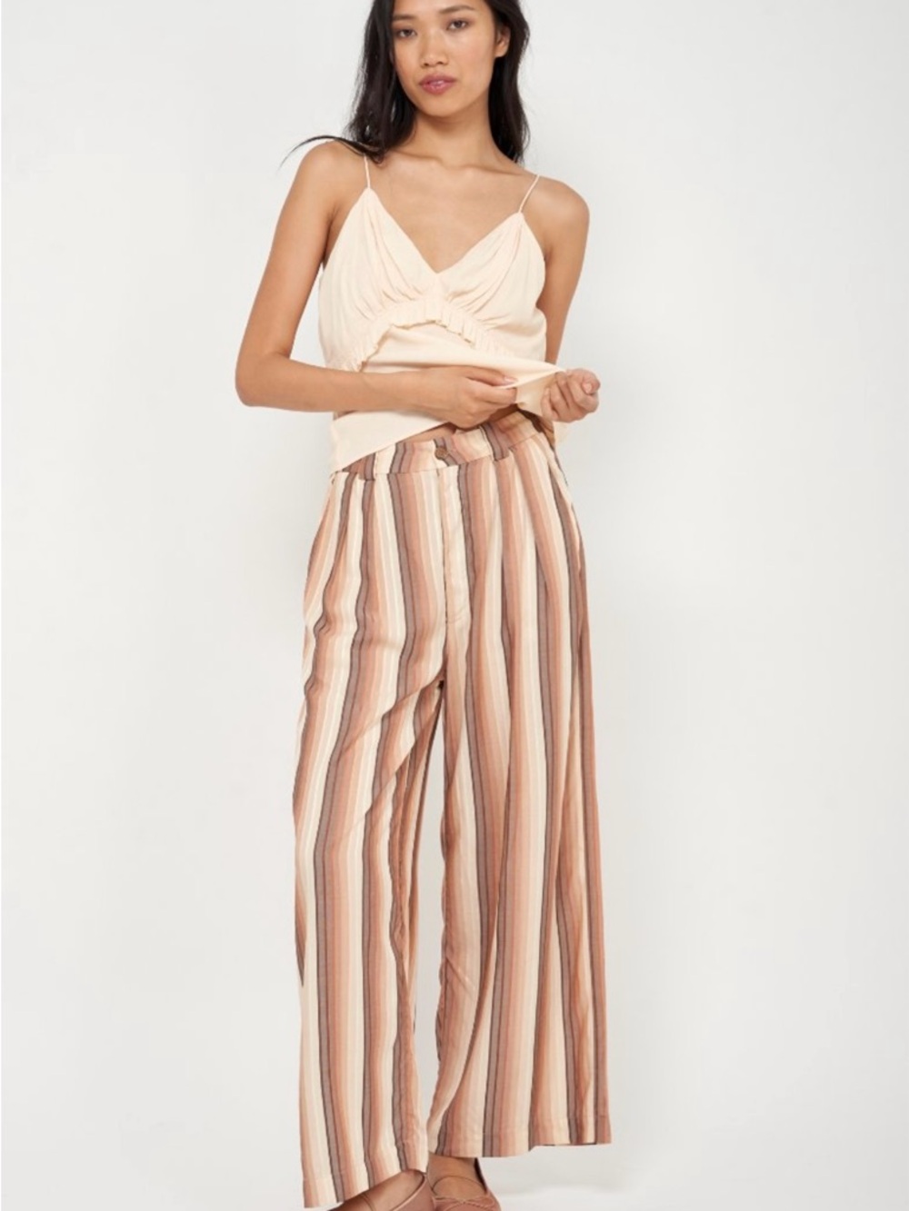 Joie Striped Wide-Leg Pants in Beige, Brown & Cream